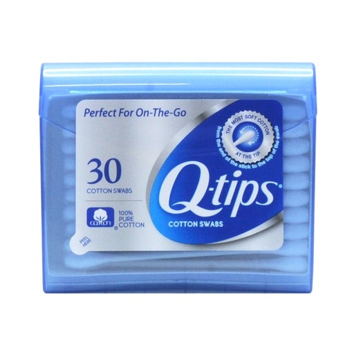 Q tipsÂ® Cotton Swabs Travel Pack, White, Box of 30 TRAVEL SIZE