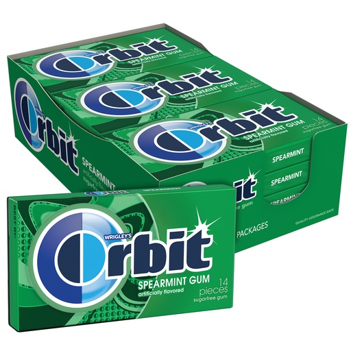 Orbit Chewing Gum, Spearmint, 14 Pieces/Pack, 12/Box