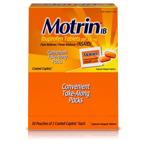 Motrin Pain Reliever, Orange, 50PK